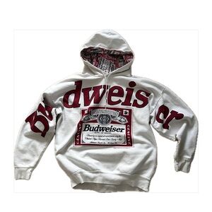 Vintage Budweiser White and Red Men's Hoodie 90’s AOP